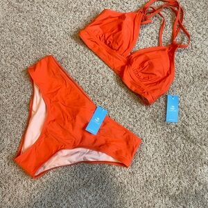 Cupshe Bright Orange Strappy Triangle Bikini Set